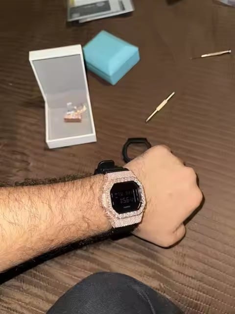 Customer photo review of G Shock DW5600 Moissanite Watch Case 14K Gold