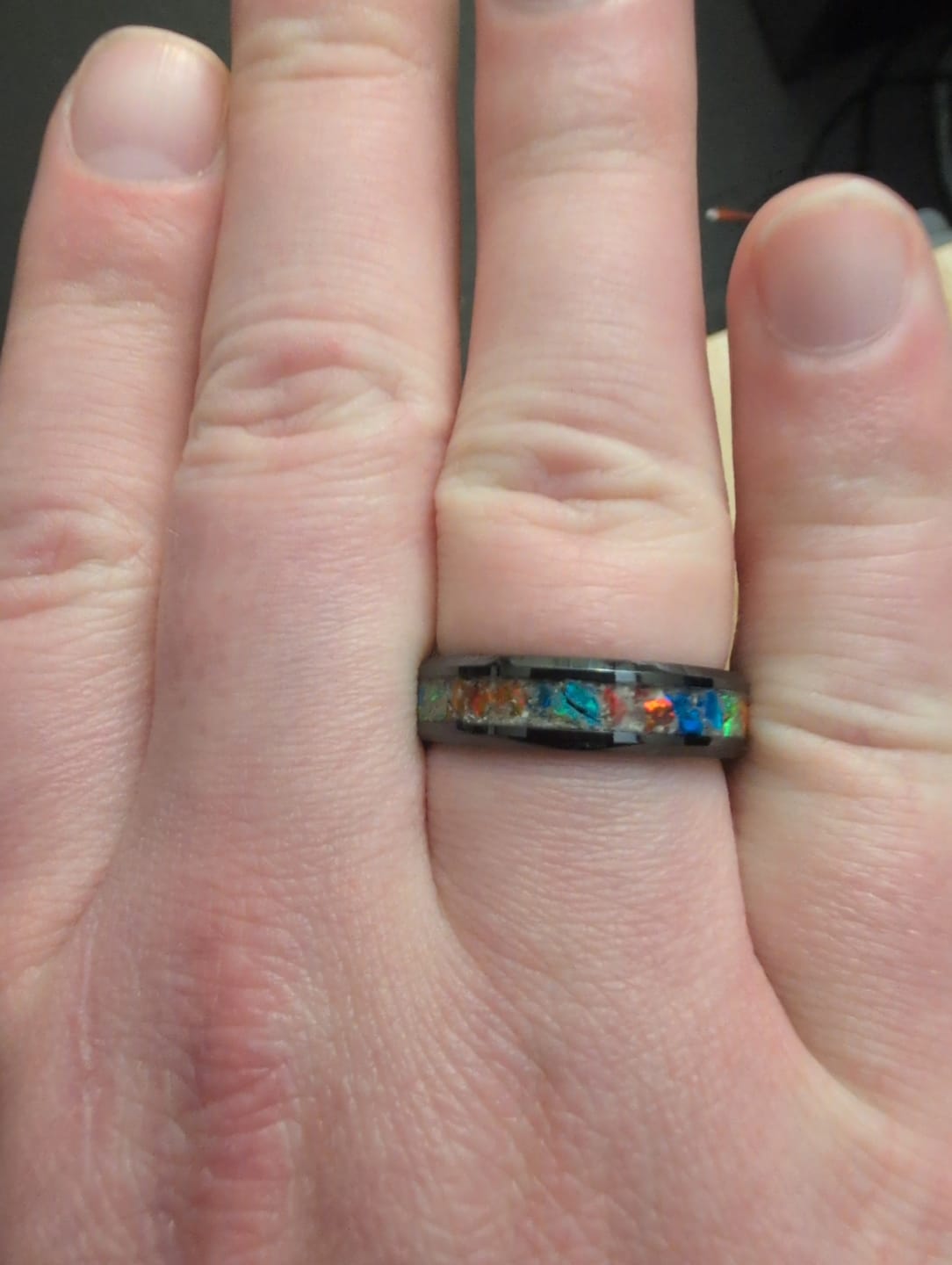 Customer photo review of Titanium Carbide Ring with Cremation Ashes