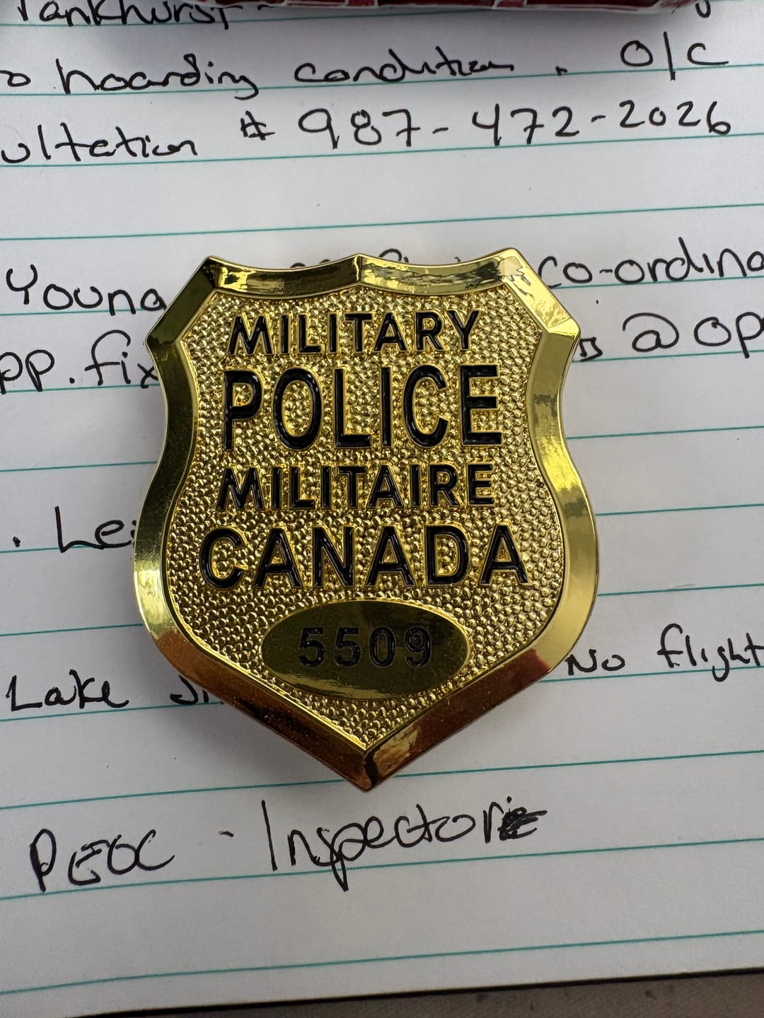 Customer photo review of MILITARY POLICE MILITAIRE CANADA Customizable Number Movie props Badge