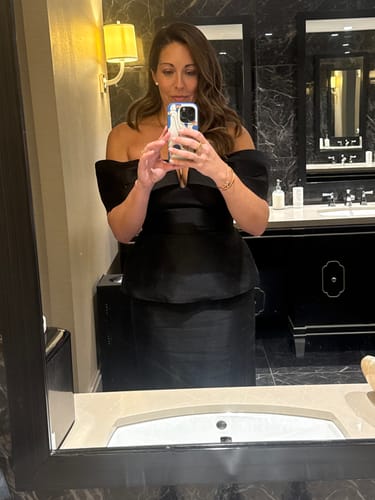 Customer photo review of Onyx Off Shoulder Gown by Zac Posen - RENTAL