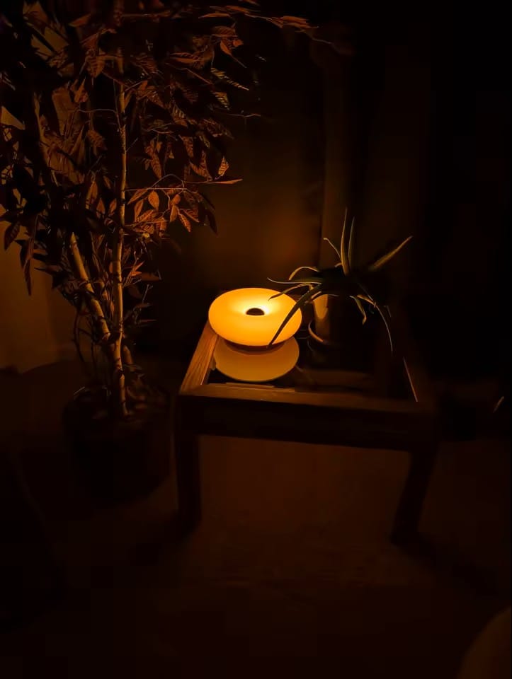 Customer photo review of Blown Glass Donut Lamp