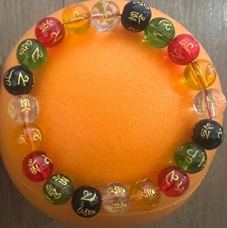 Customer photo review of FREE Today: Protection Harmony & Good Luck Om Mani Mantra Gold Foil Engraved Colorful Glaze Bracelet