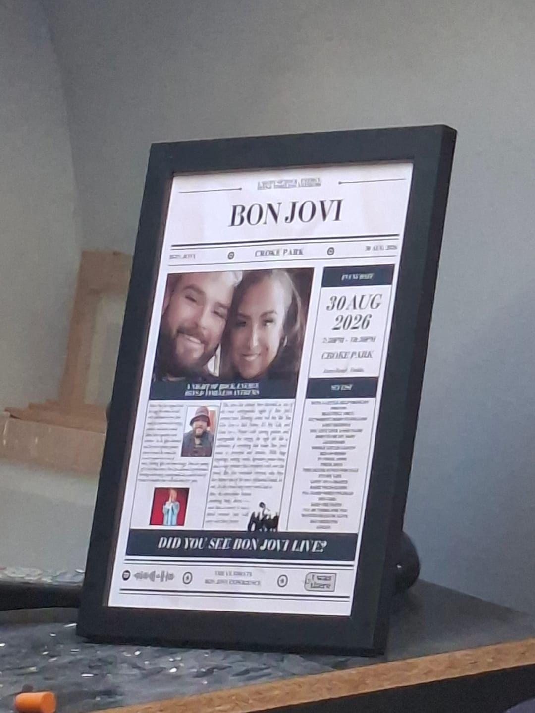 Customer photo review of Bon Jovi - Personalised Newspaper Style Concert Poster