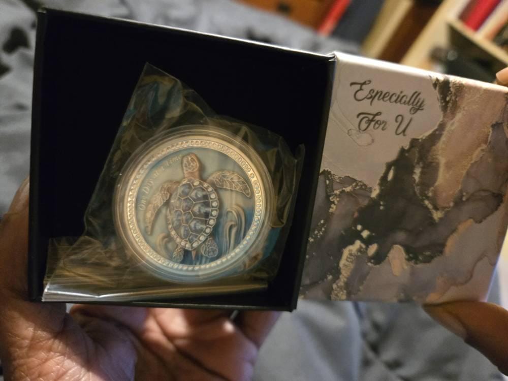 Customer photo review of 3D Turtle Sobriety Coin – One Day at a Time Recovery Token