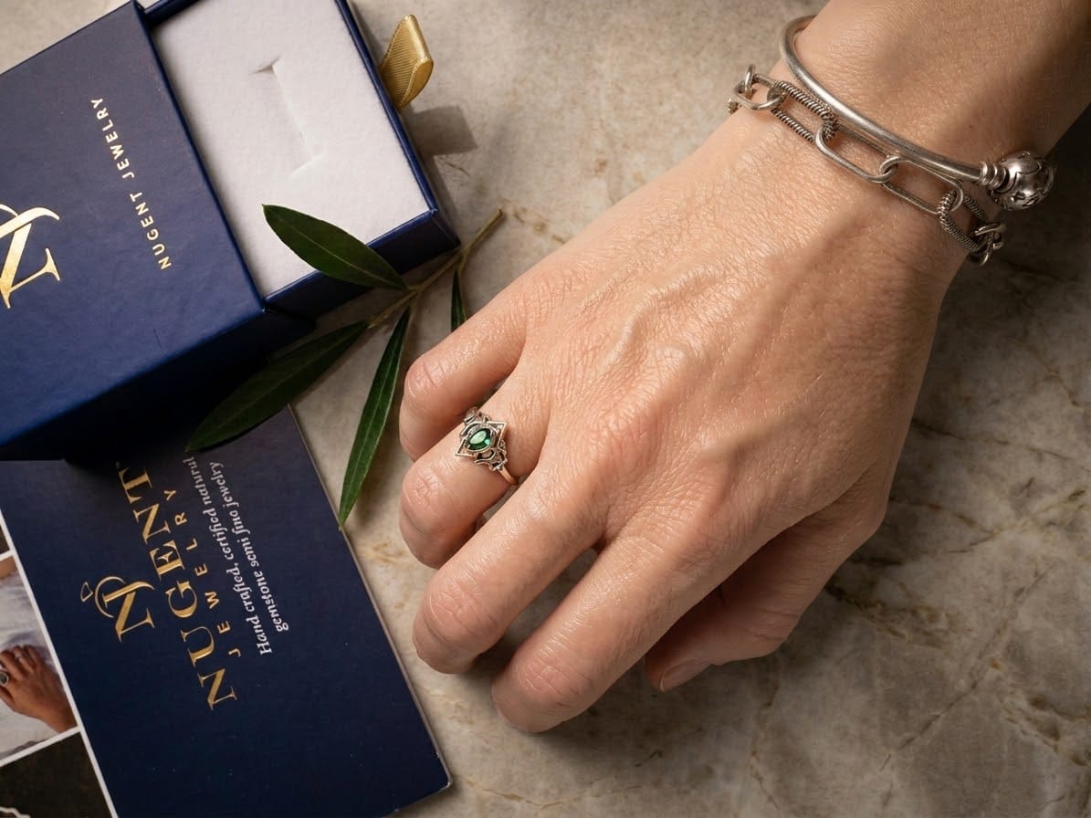 Customer photo review of Emerald Sterling Silver Lotus Ring