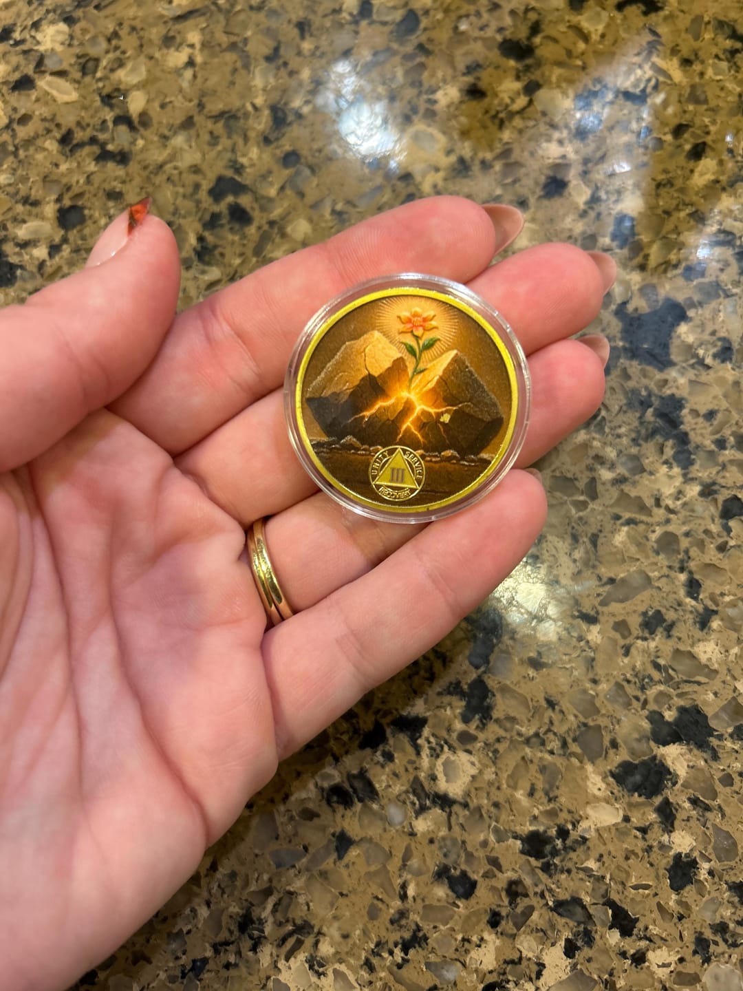 Customer photo review of Personalized Hope in the Crack Sobriety Coin – Personalize Any Day, Month or Year