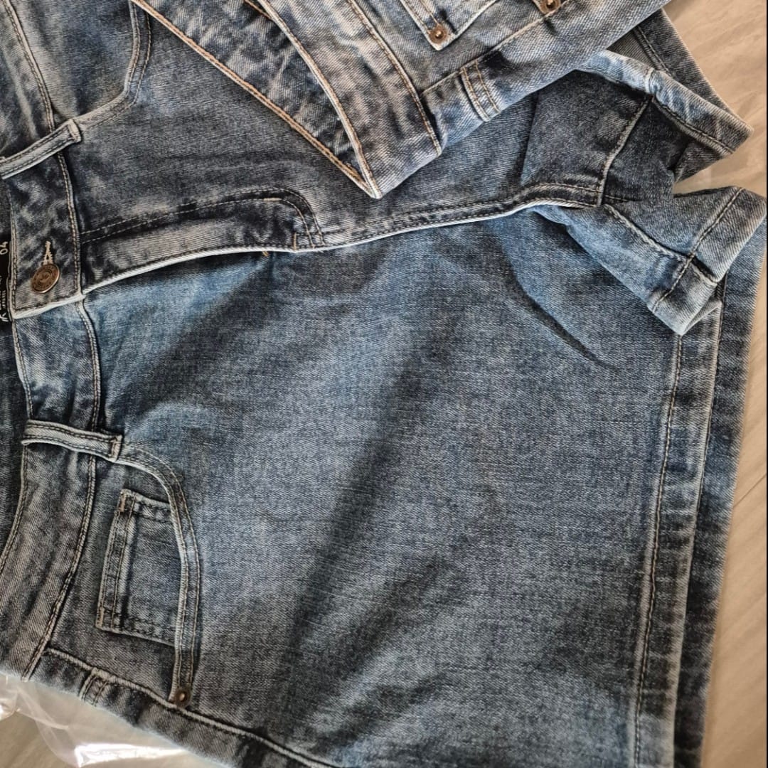 Customer photo review of Mid-Waisted Stretch Denim Shorts
