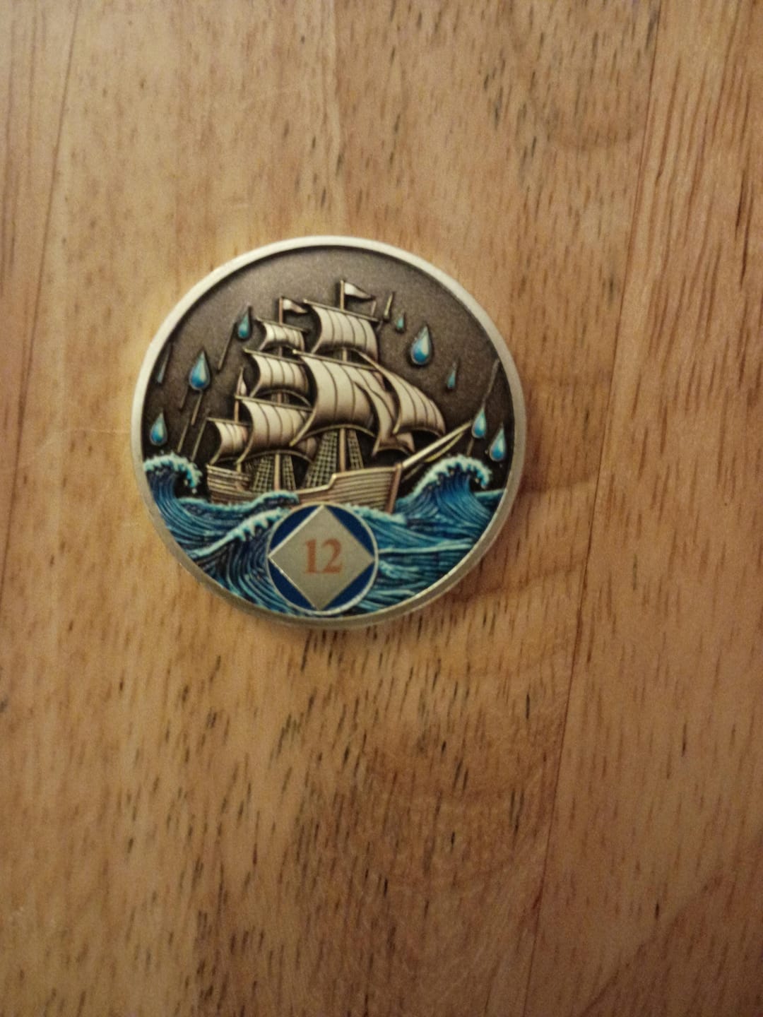 Customer photo review of Personalized Braving the Storm NA Recovery Coin – Personalize Any Day, Month or Year