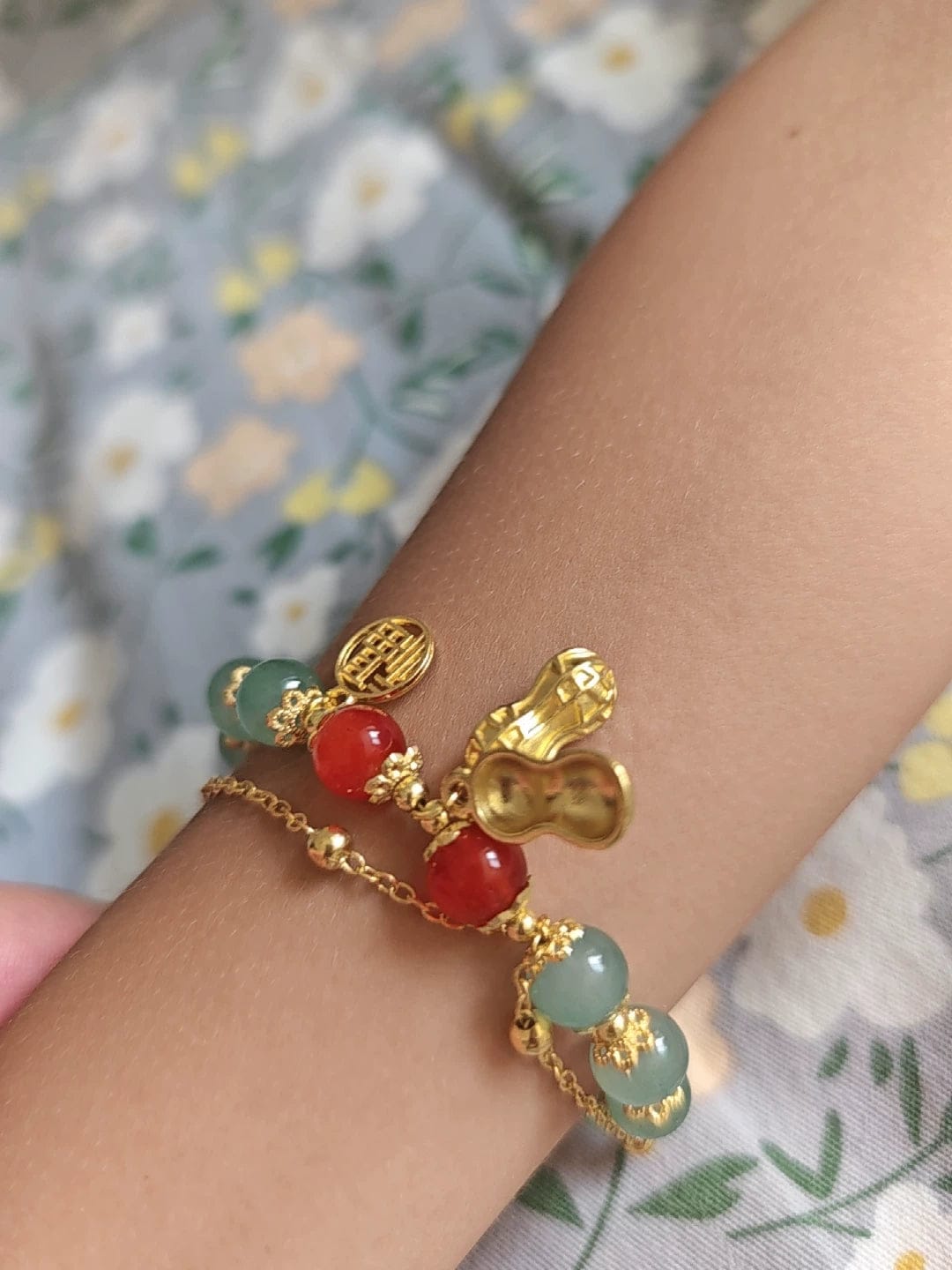 Customer photo review of FuAttract Good Fortune & Prosperity Hetian Jade Peanut Charm Double Layer Luck Bracelet