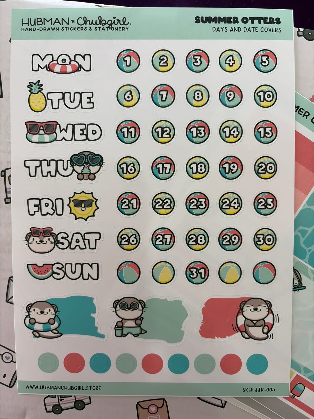 Customer photo review of Summer Otters Days and Date Covers