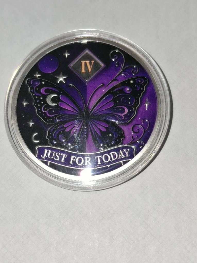 Customer photo review of Customized Moonlight Butterfly Sobriety Coin – Personalize Any Day, Month or Year