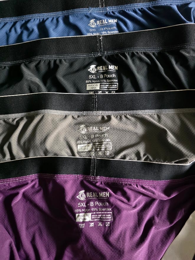 Customer photo review of Nylon 0in Mesh Bikini Briefs No Fly 4pk Black/Blue/Gray/Wineberry
