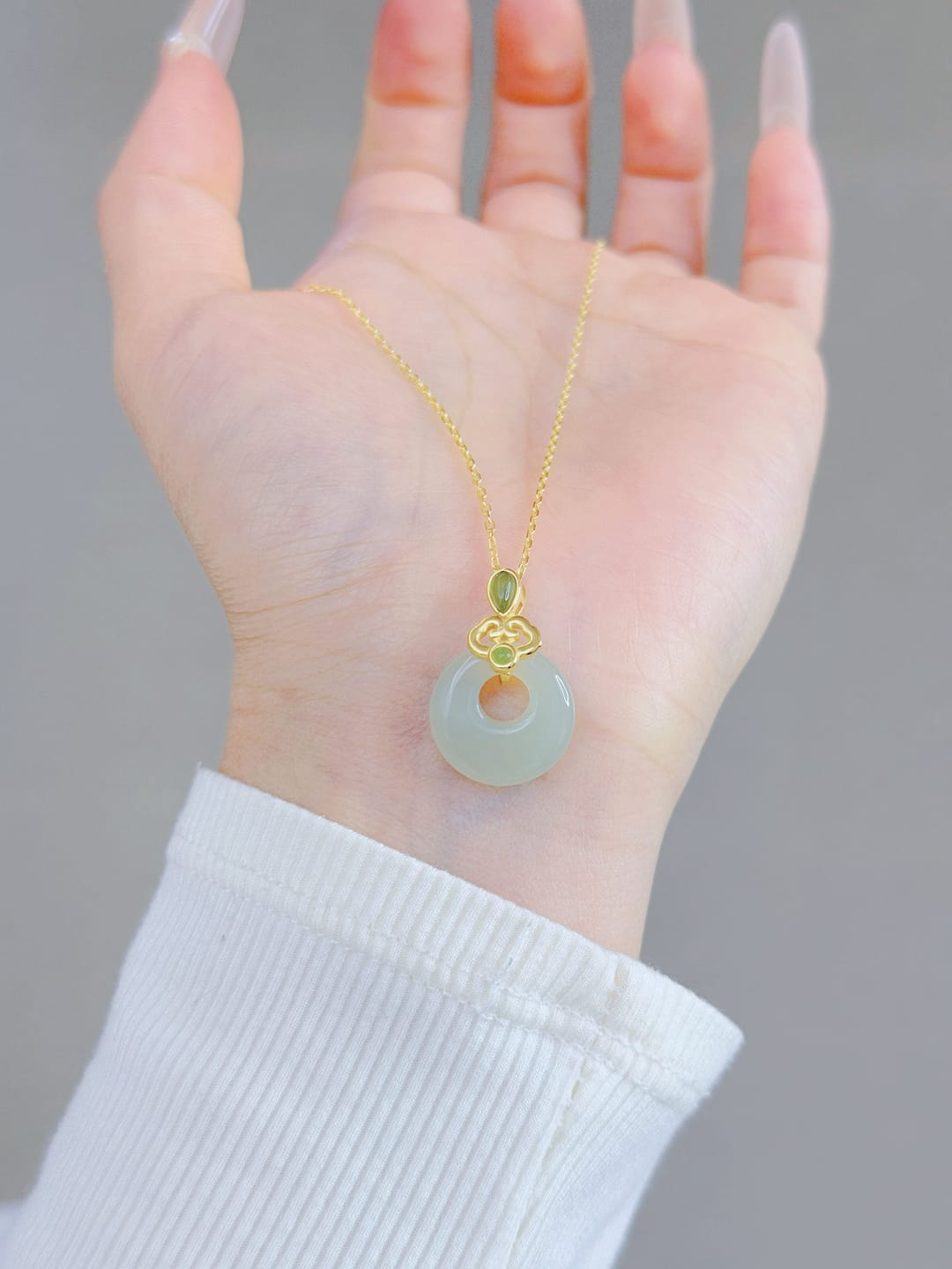 Customer photo review of The Tranquil Halo - Ningxiang Hetian Jade Necklace