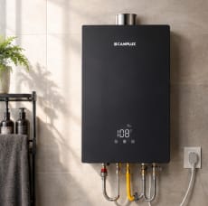 Customer photo review of 3.18 GPM Indoor Tankless Water Heater Propane with Wall Thimble, Black