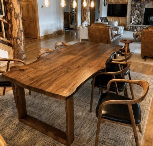 Customer photo review of Live-Edge Solid Wood Walnut Dining Table, Sculptural Resin-Filled Slab Farmhouse Table for 8