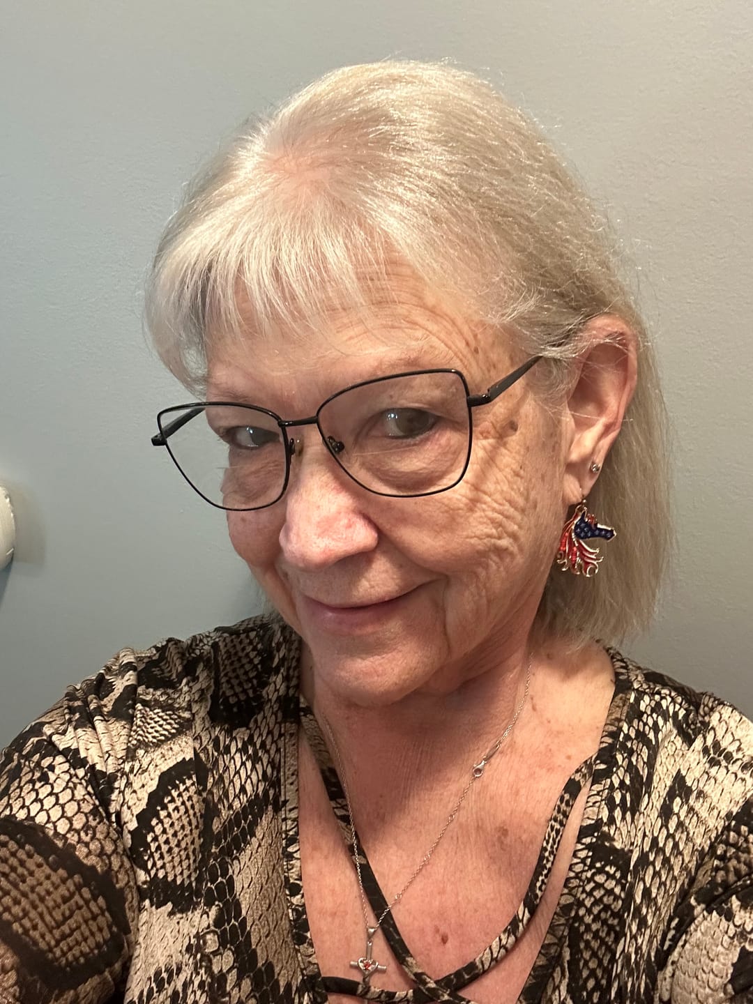 Customer photo review of Patriotic Horse Earrings