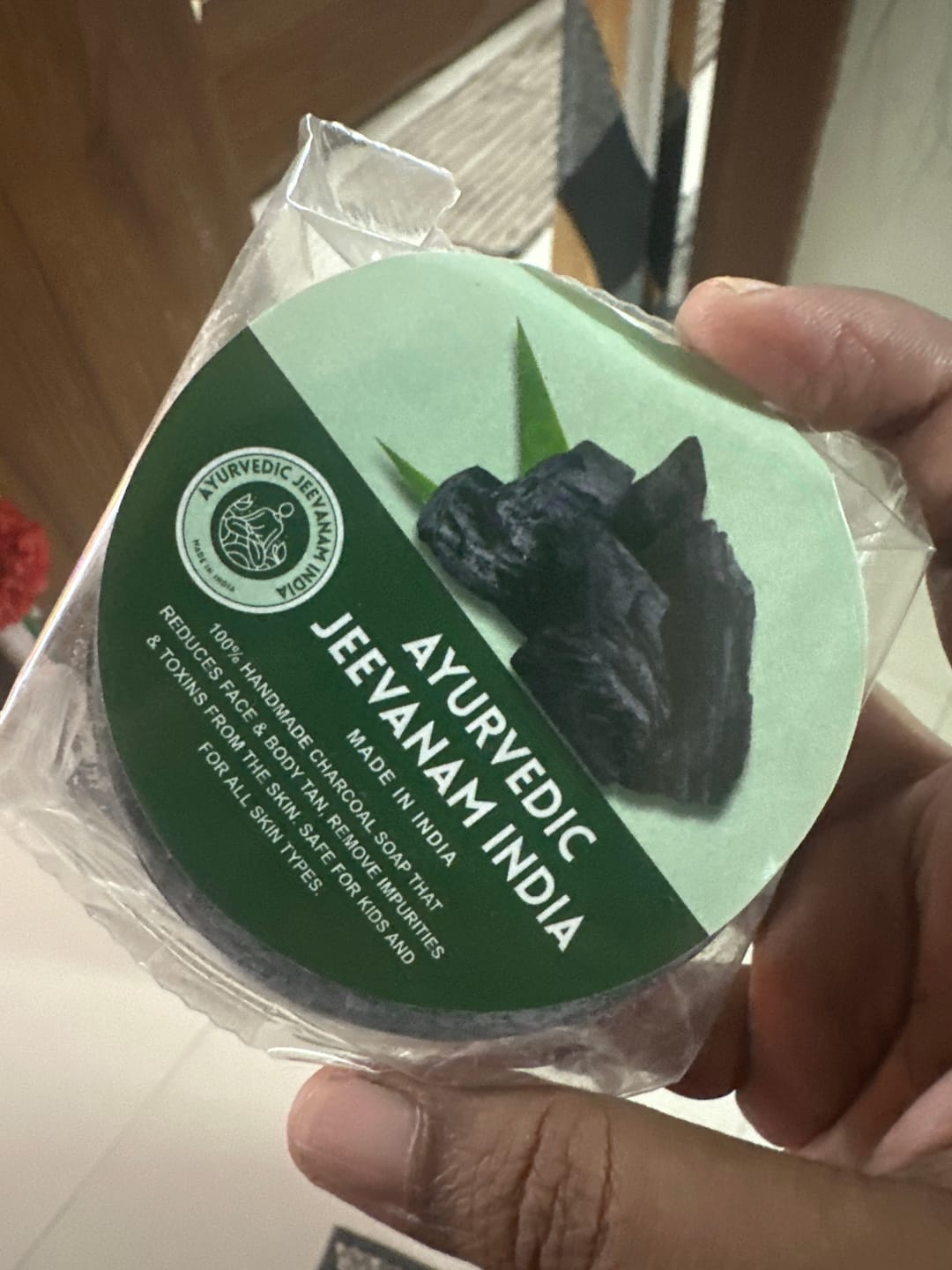Customer photo review of Ayurvedic Jeevanam Black Detox Charcoal Soap for Face & Body