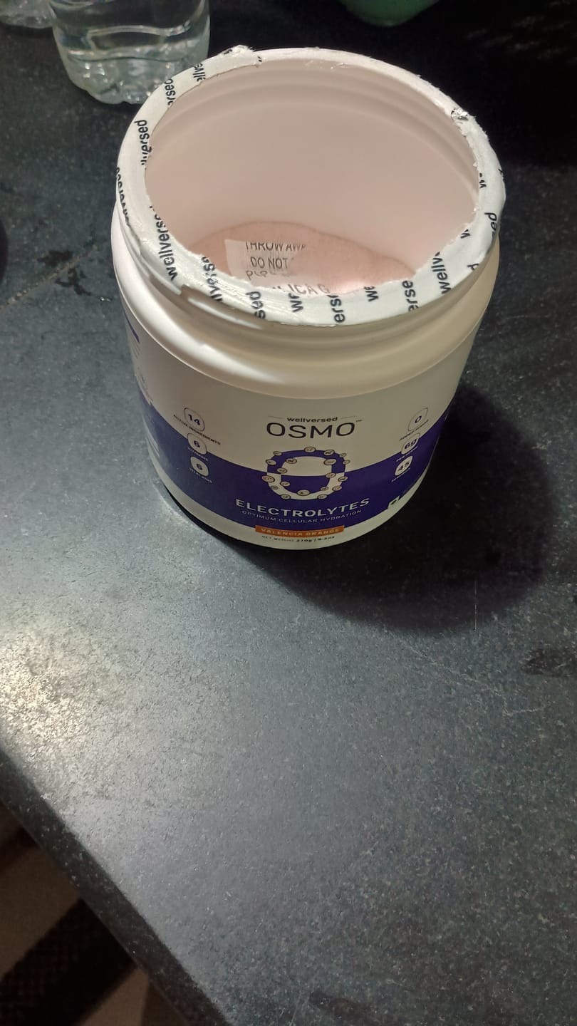 Customer photo review of OSMO - Electrolyte Hydration Blend (Advanced Salts + Taurine & Vitamins) | Valencia Orange Flavour (270g, 45 servings)