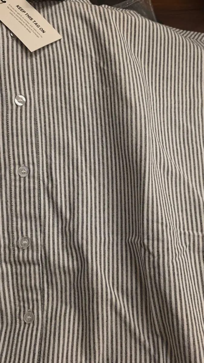 Customer photo review of Unisex Striped Ultra Curved Hem Long Sleeve Relaxed Shirt
