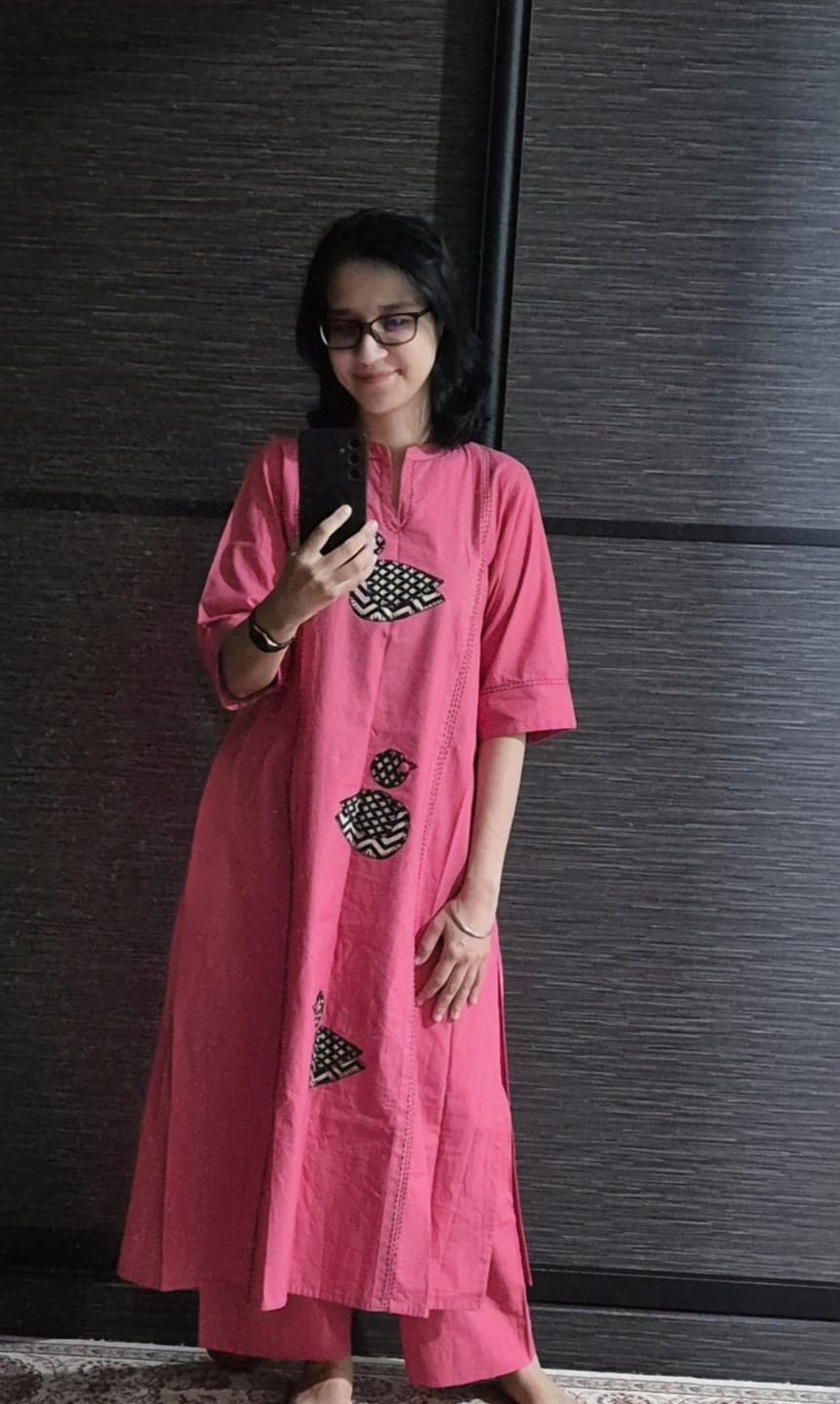 Customer photo review of Coord Set Peach Birdsong Long Panel Applique Kurta & Pants(set of 2)