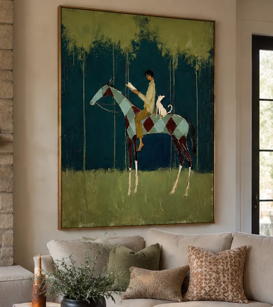 Customer photo review of Forest Reader-Horse and Dog Folk Painting