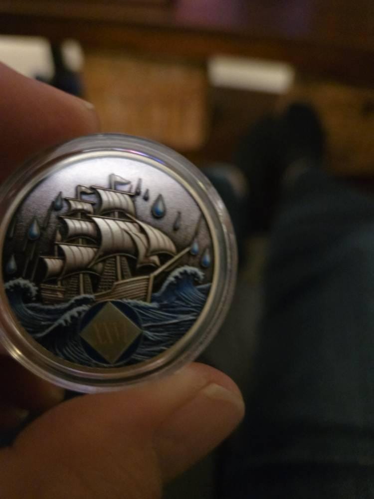 Customer photo review of Personalized Braving the Storm NA Recovery Coin – Personalize Any Day, Month or Year