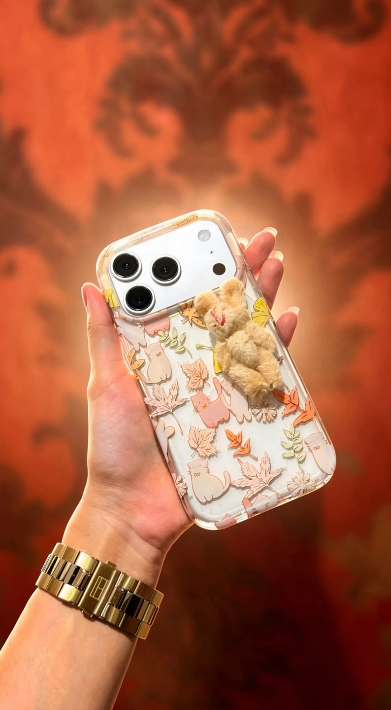 Customer photo review of Cute Maple Leaf Cat With 3D Fur Bunny iPhone Pre-Order Soft Transparent Case