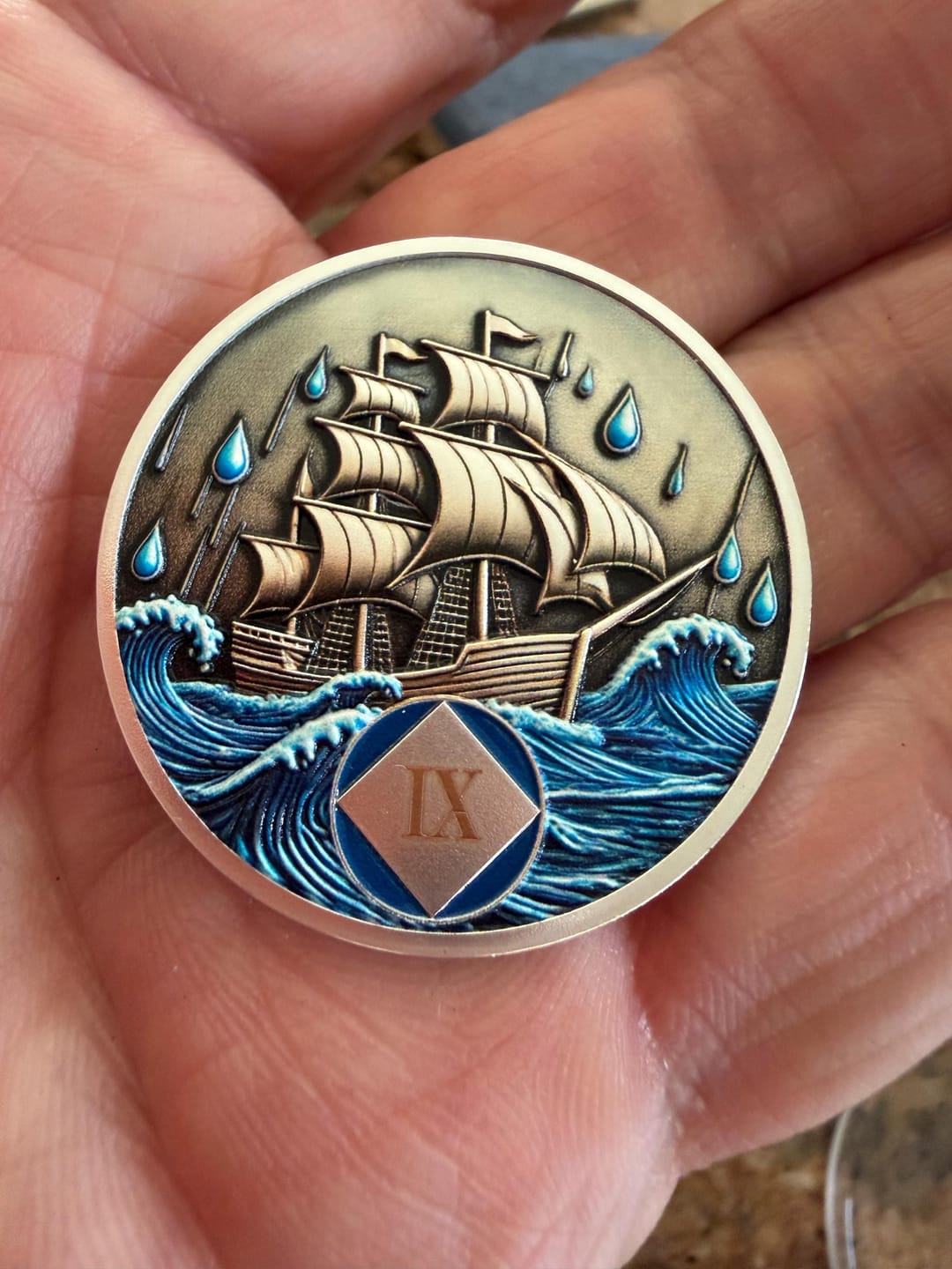 Customer photo review of Personalized Braving the Storm NA Recovery Coin – Personalize Any Day, Month or Year