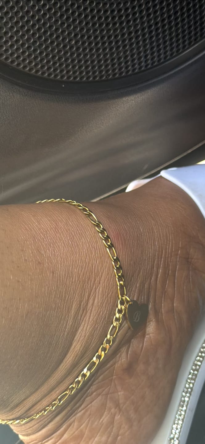 Customer photo review of Heart Initial Engraved Anklet