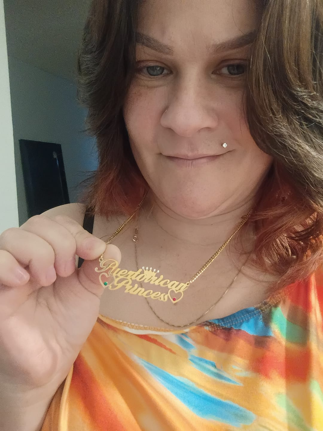 Customer photo review of Double Heart Name Necklace w/ Cuban Chain