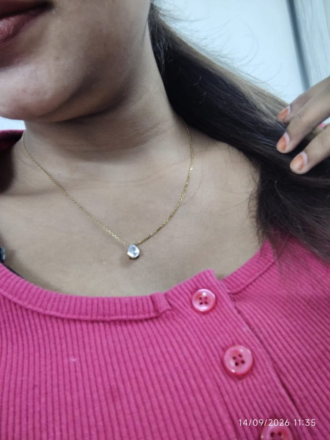 Customer photo review of Dewdrop Solitaire Necklace
