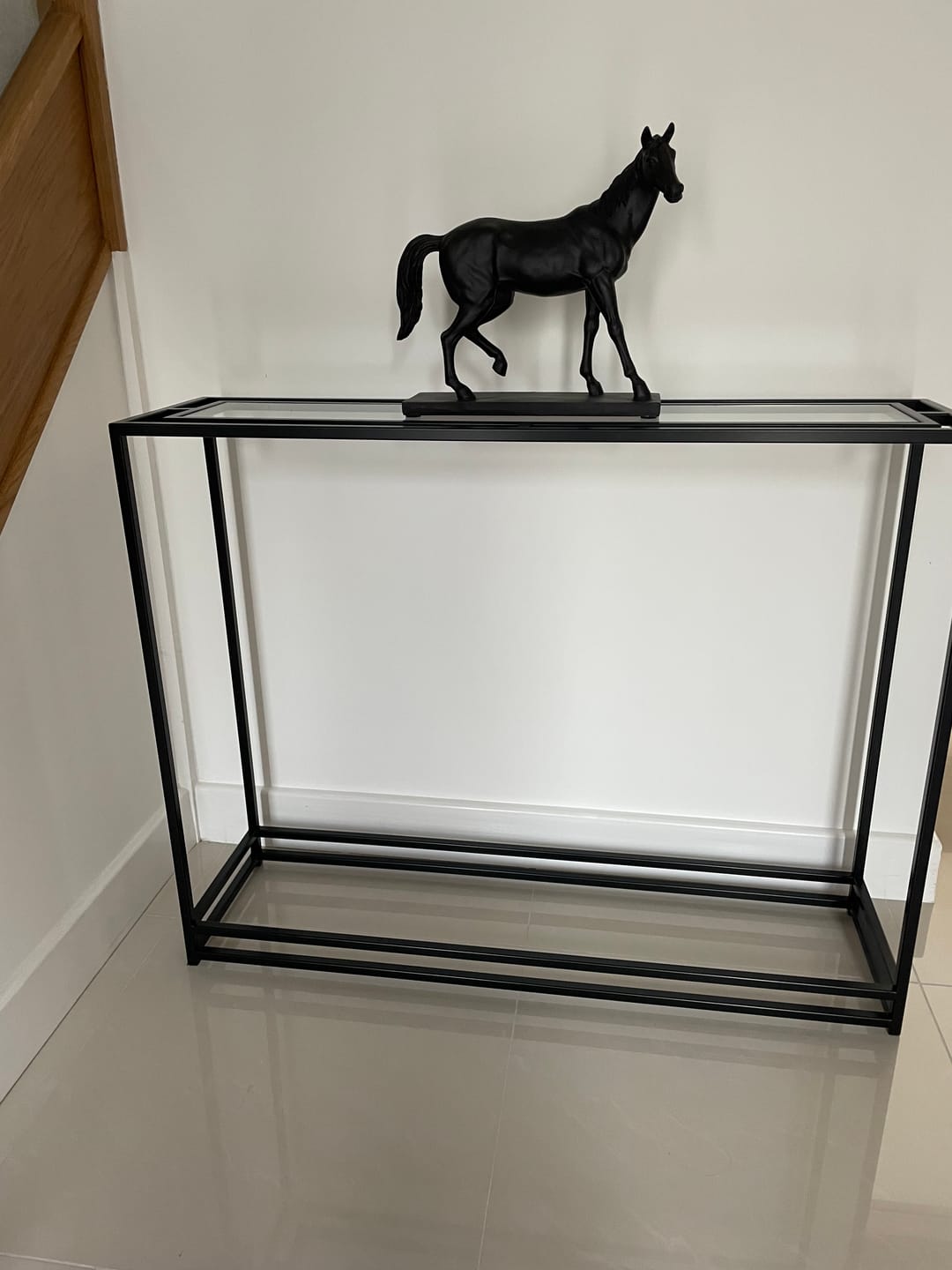 Customer photo review of Thea Glass Metal Console Table - Black
