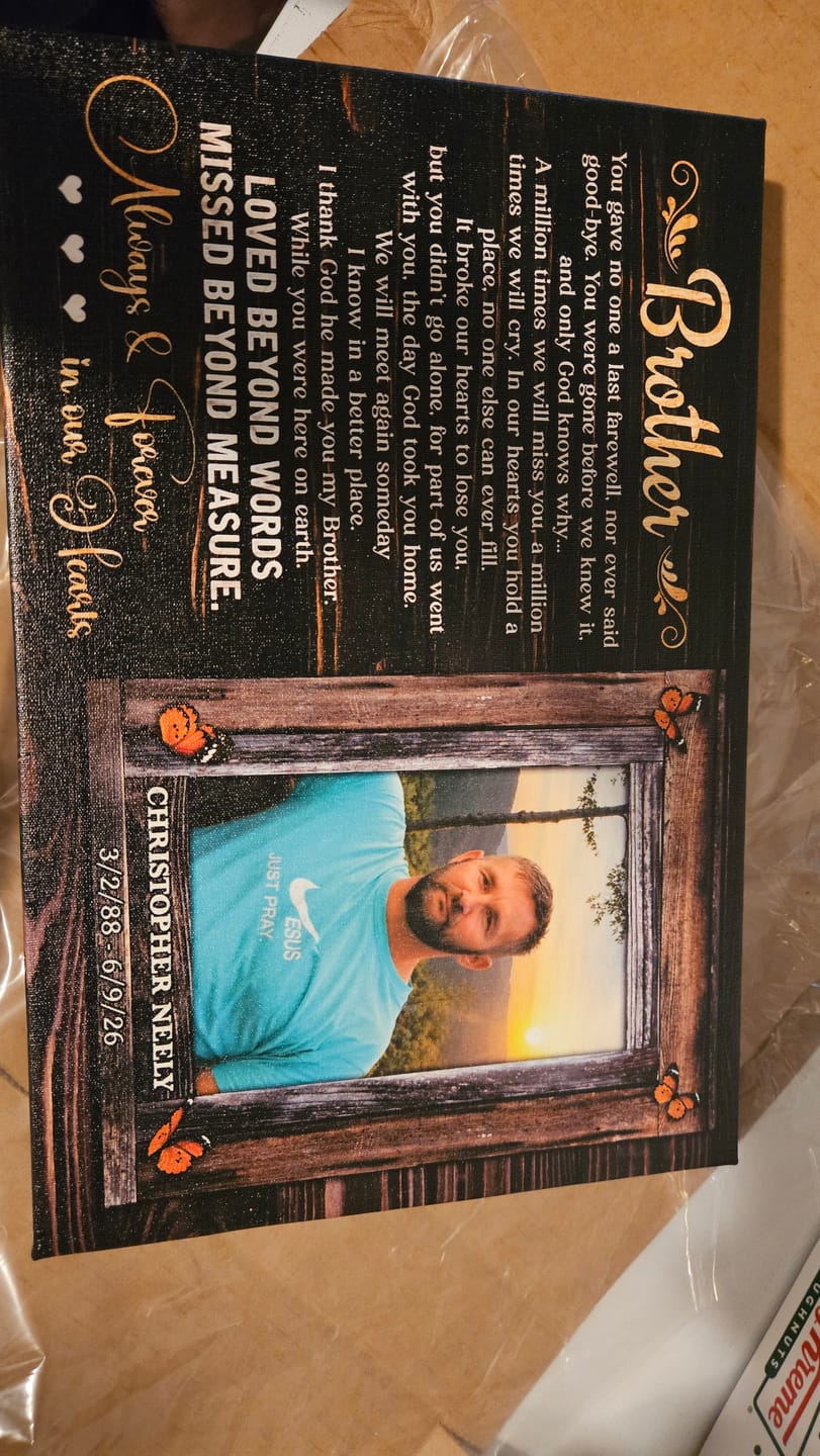 Customer photo review of Personalized Canvas Prints, Sympathy Gifts For Loss Of Brother, In Memory Of Brother Gifts, Memorial Canvas for Brother Dem Canvas