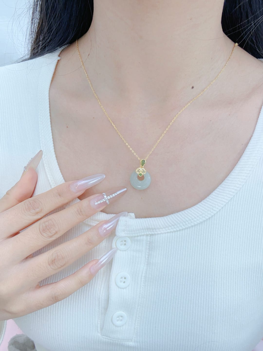 Customer photo review of The Tranquil Halo - Ningxiang Hetian Jade Necklace