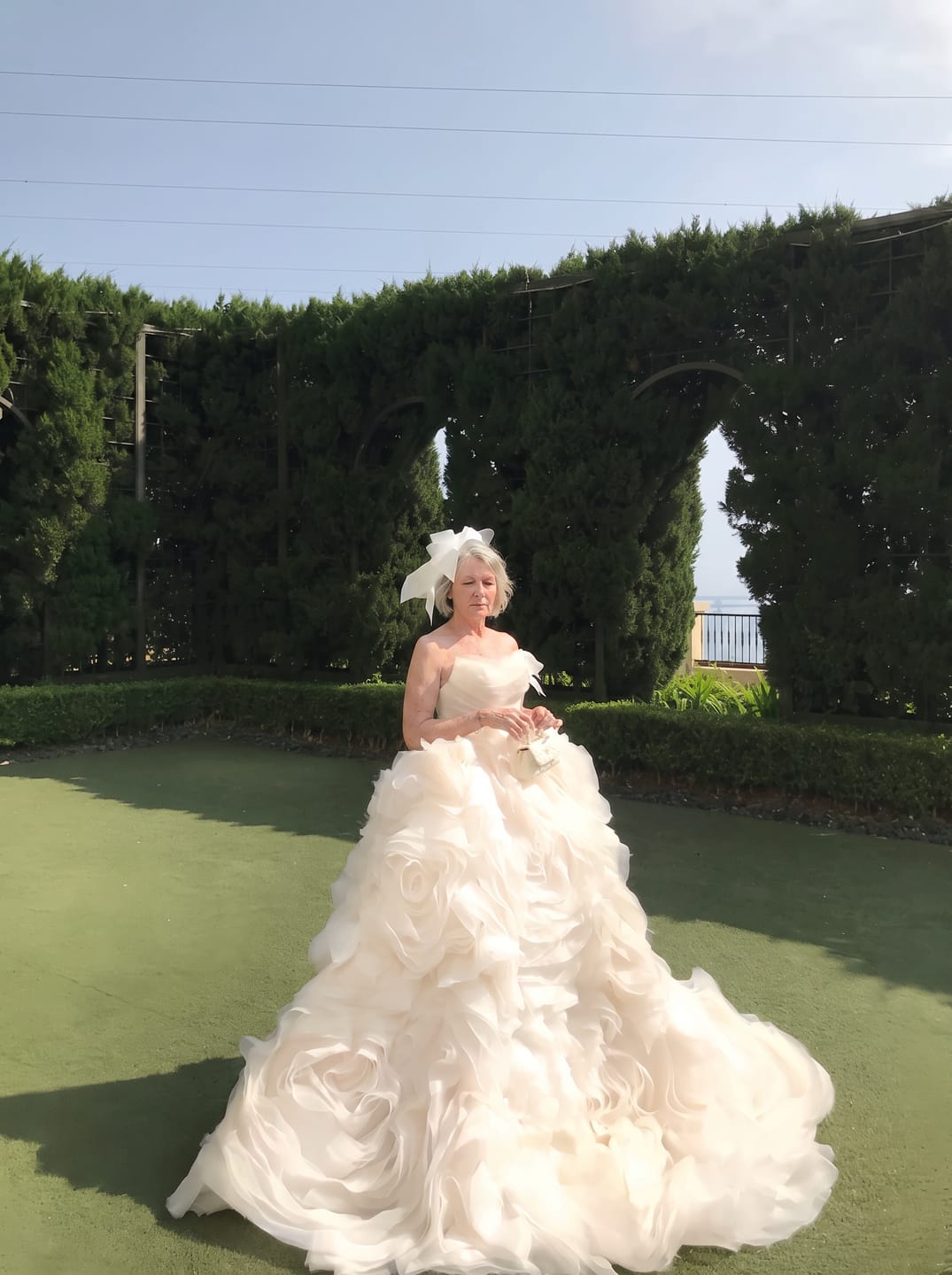 Customer photo review of White Floral Ball Gown with 3D Rose Appliqué and Off Shoulder Corset Wedding Dress Plus Size
