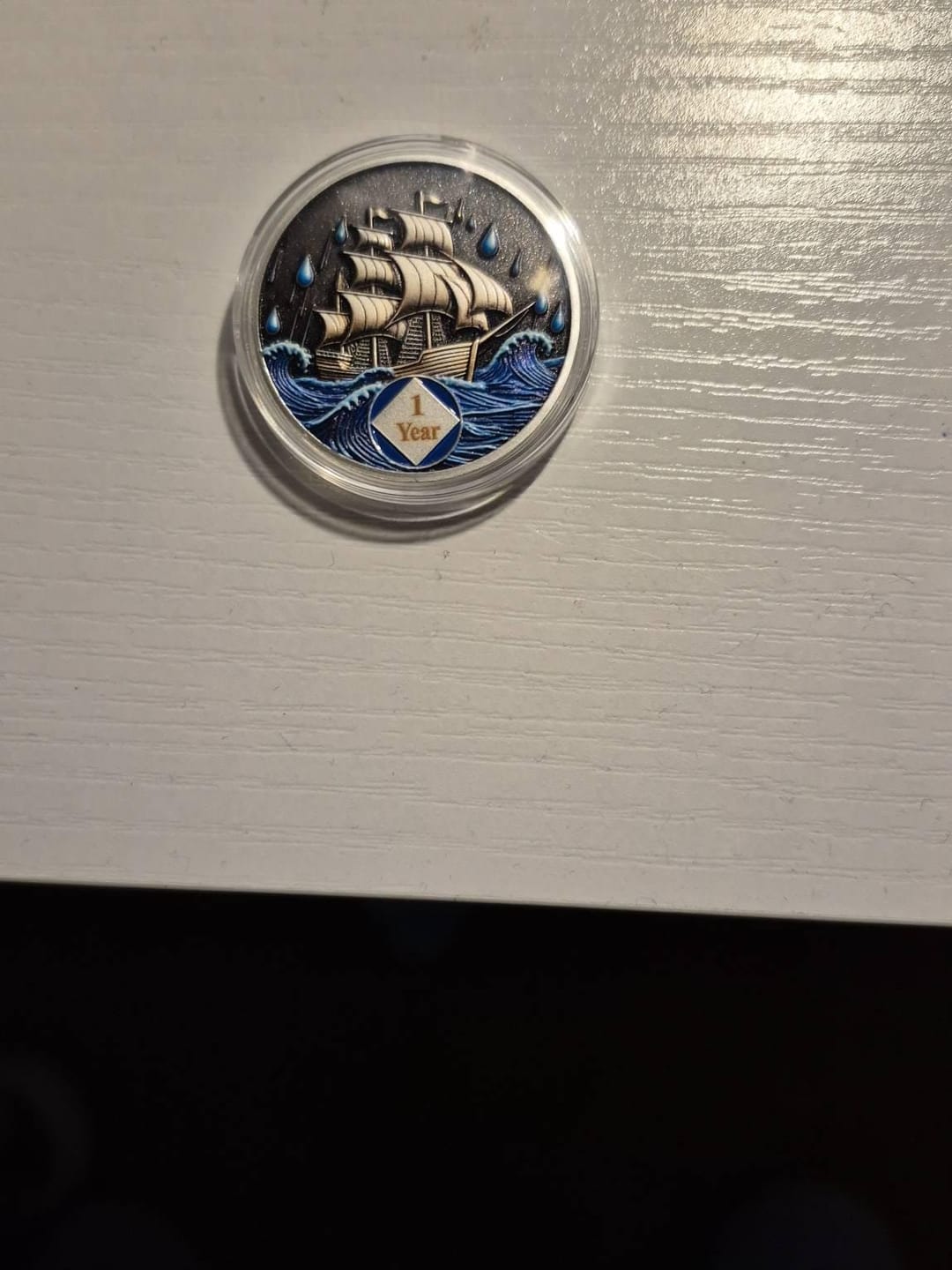 Customer photo review of Personalized Braving the Storm NA Recovery Coin – Personalize Any Day, Month or Year