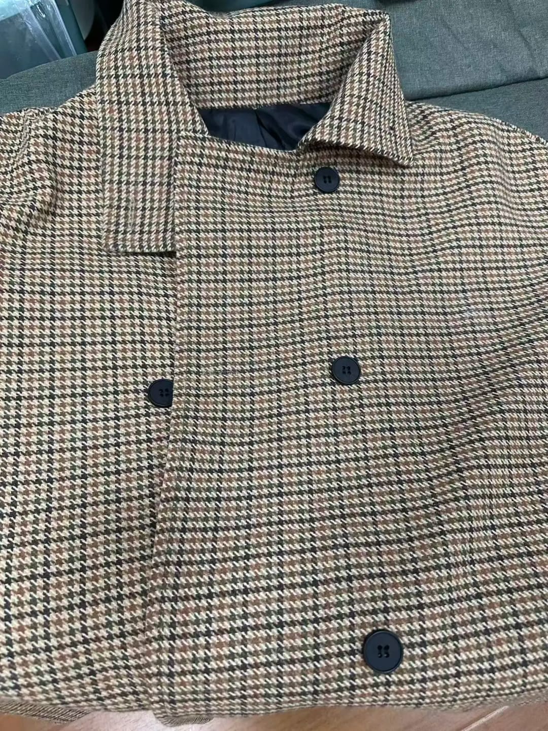 Customer photo review of Ava Funnel Neck Houndstooth Short Jacket