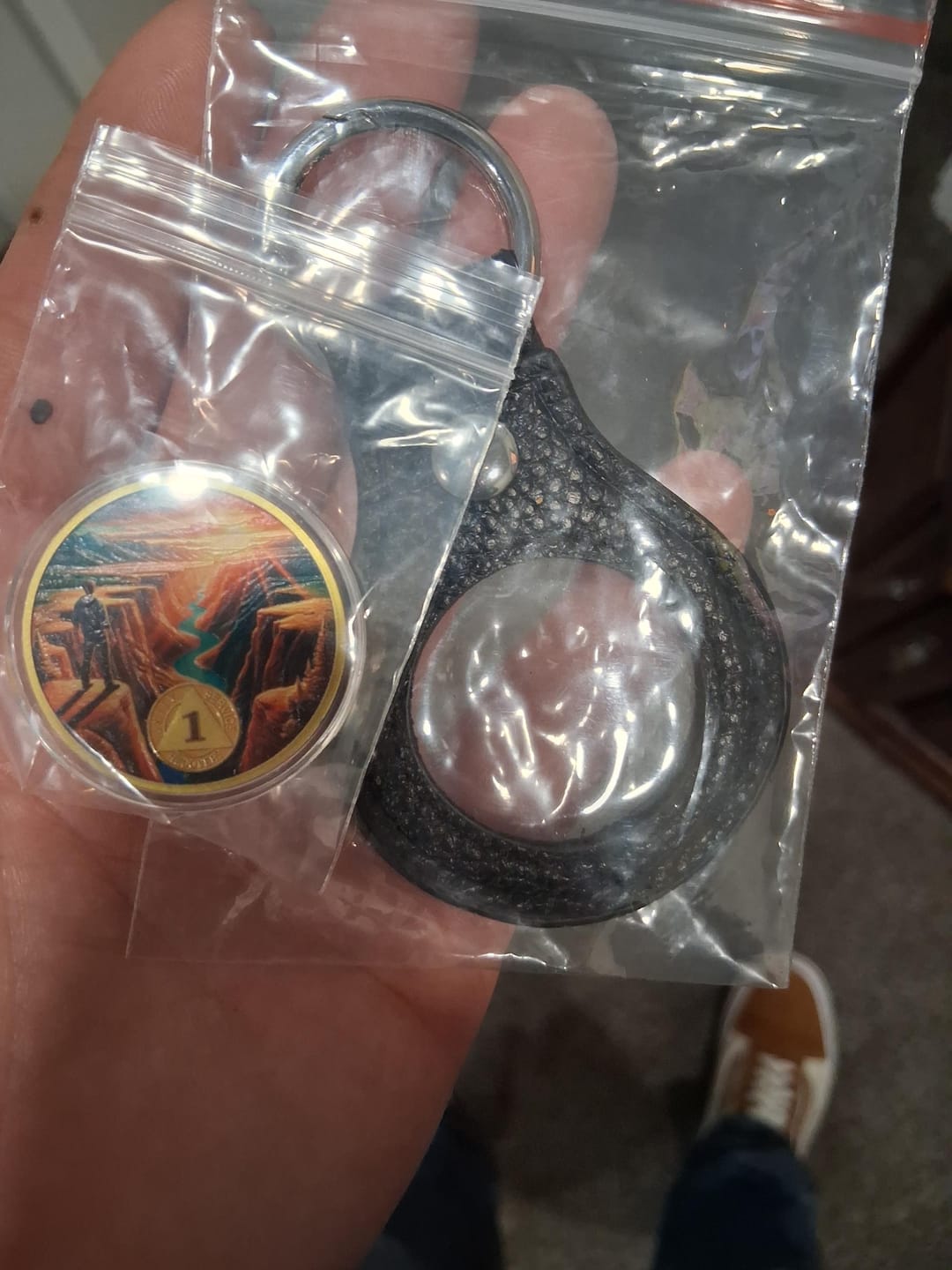 Customer photo review of Personalized Canyon of Strength Sobriety Coin – Personalize Any Day, Month or Year