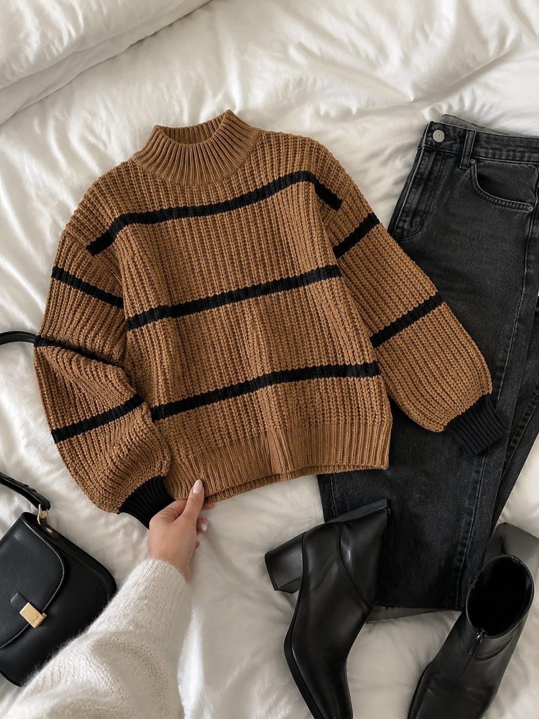 Customer photo review of Striped Mock Neck Sweater
