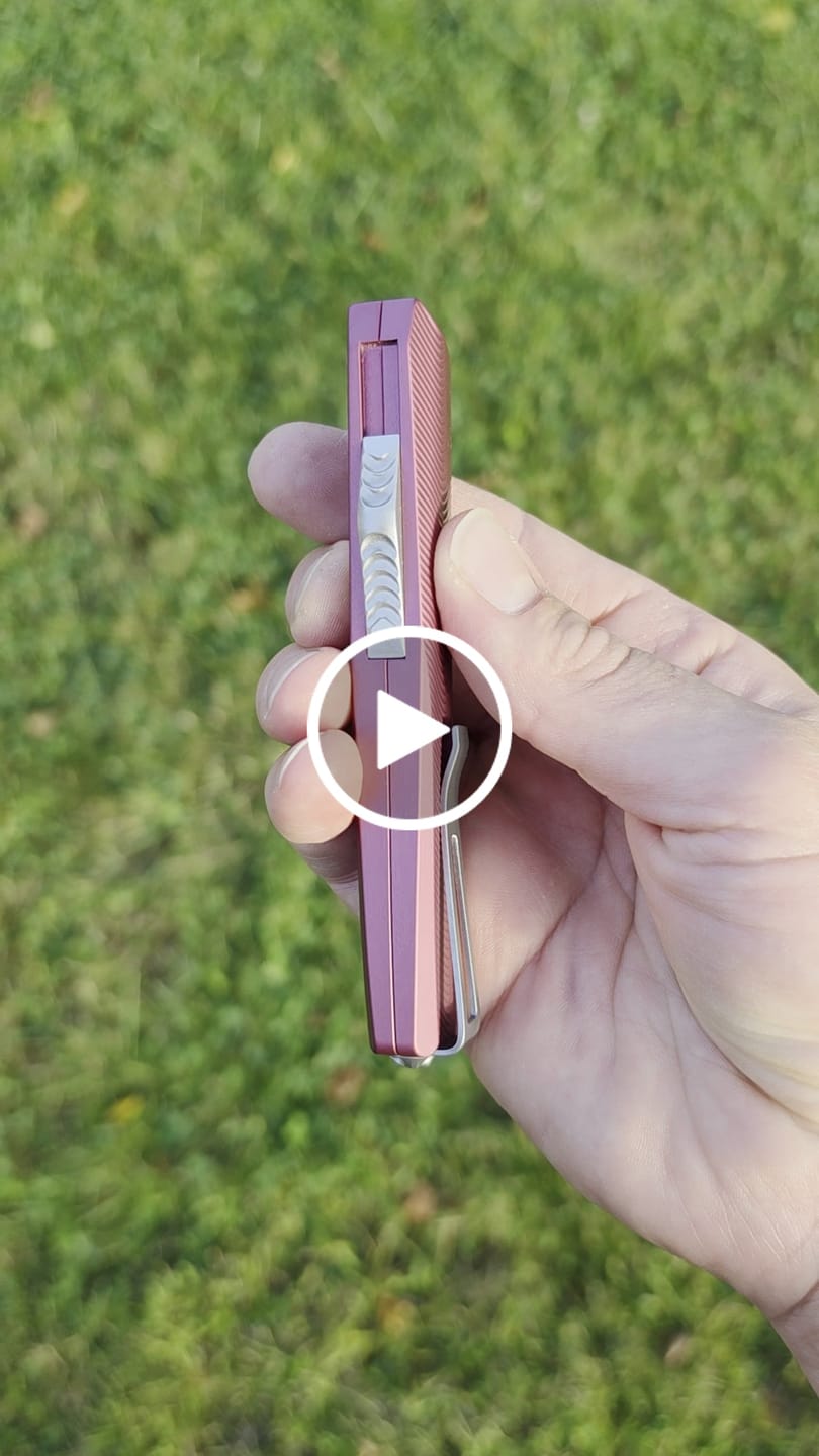 Customer video review of Core Edge USA 0331 Pulsar OTF Auto Knife - Light Garnet Aluminum, 3.35" MagnaCut Drop Point, Single Edge - Made in USA (CE-0331-PULSAR-LTGAR-SE)