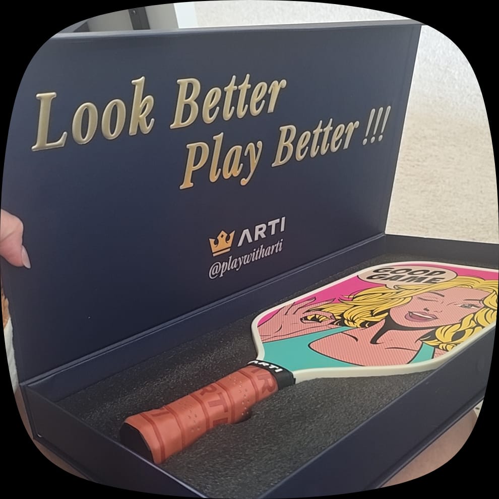Customer photo review of ARTI 16mm T700 Carbon Fiber Kristen & Kristy "GOOD GAME" Pickleball Paddle - USA Pickleball Approved