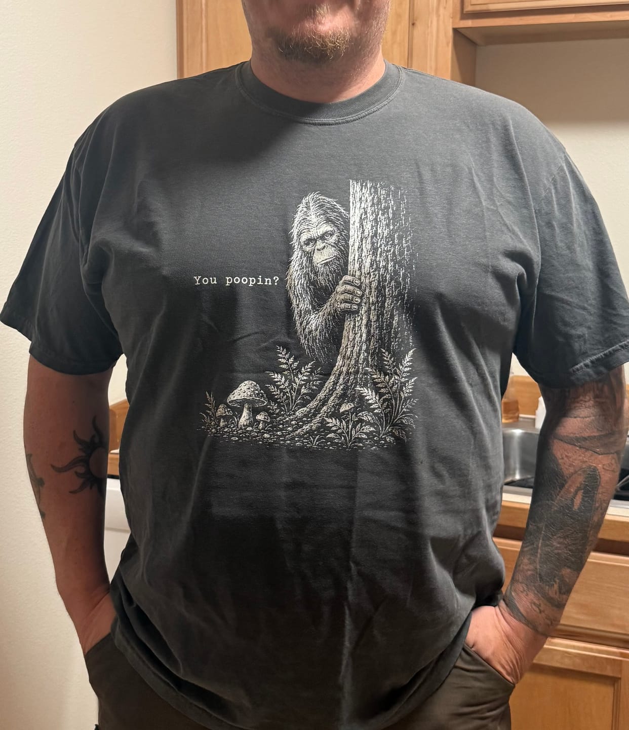 Customer photo review of Sasquatch You Poopin? Cotton T-Shirt