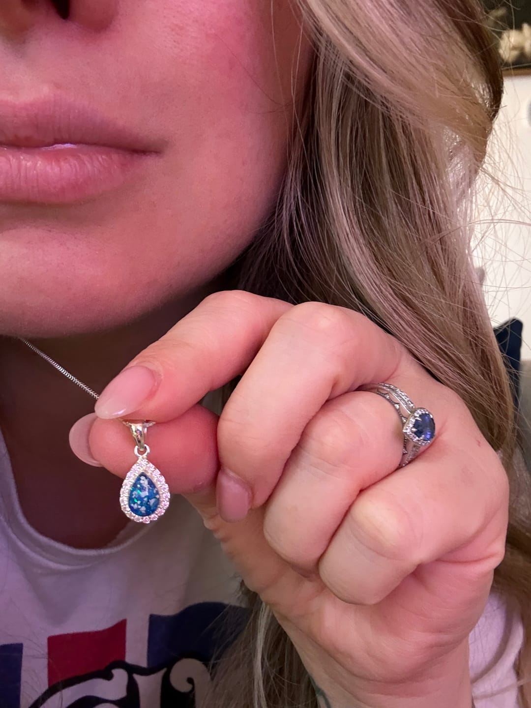 Customer photo review of Dainty Bedazzled Drop Pendant with Cremation Ashes