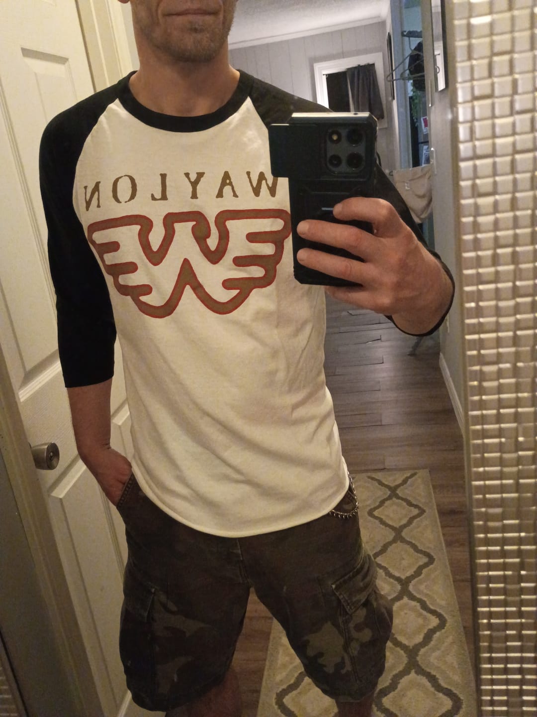 Customer photo review of Waylon Jennings Gold Flying W Unisex Baseball Tee