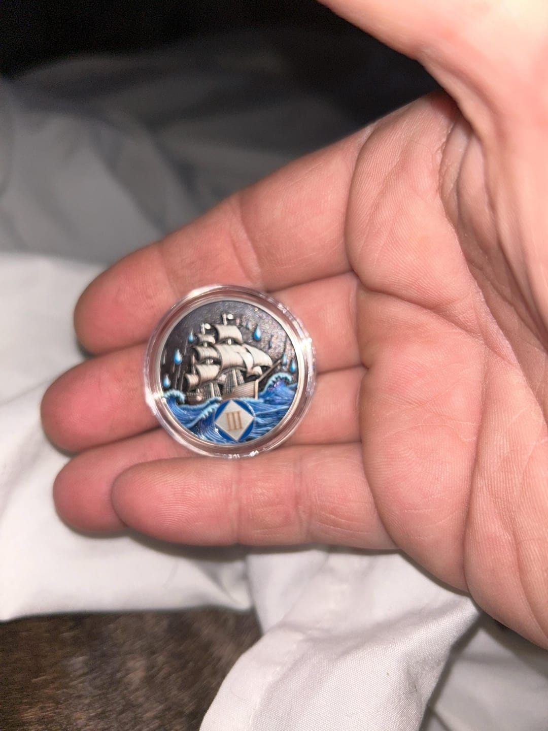 Customer photo review of Personalized Braving the Storm NA Recovery Coin – Personalize Any Day, Month or Year