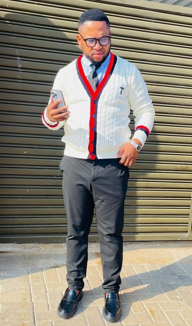 Customer photo review of Garment 03: Cream, Red and Blue Tennis Cardigan