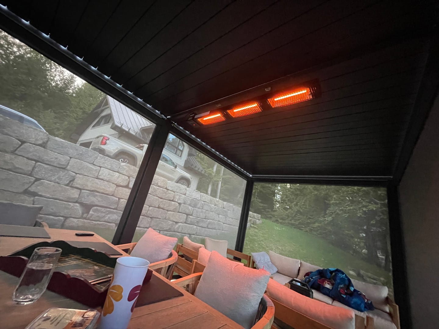 Customer photo review of Electric Infrared Outdoor Patio Heater, 4500W Wall Mounted & 24 Hours Timer