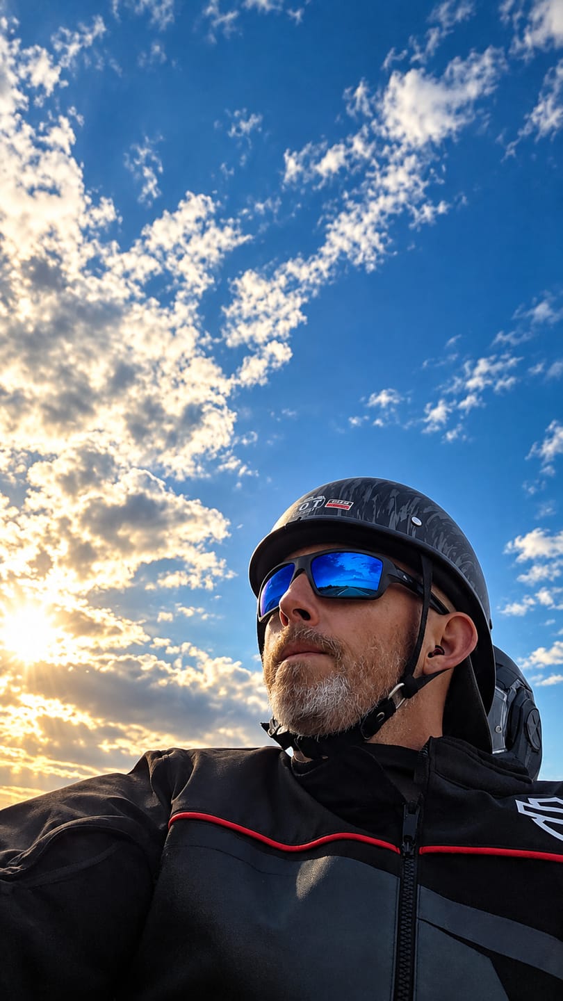 Customer photo review of Carbon Fiber Low Profile Reversible DOT Polo Helmet