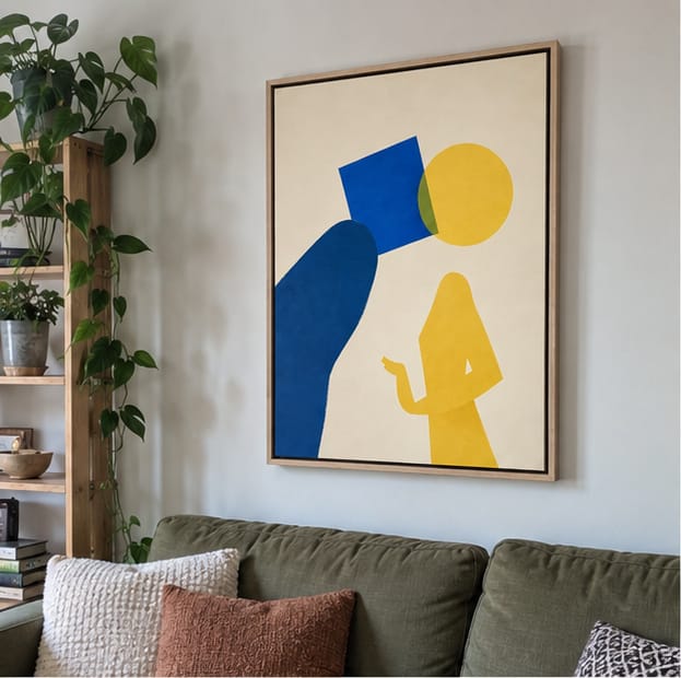 Customer photo review of Blue and Yellow Abstract Figure Canvas Wall Art