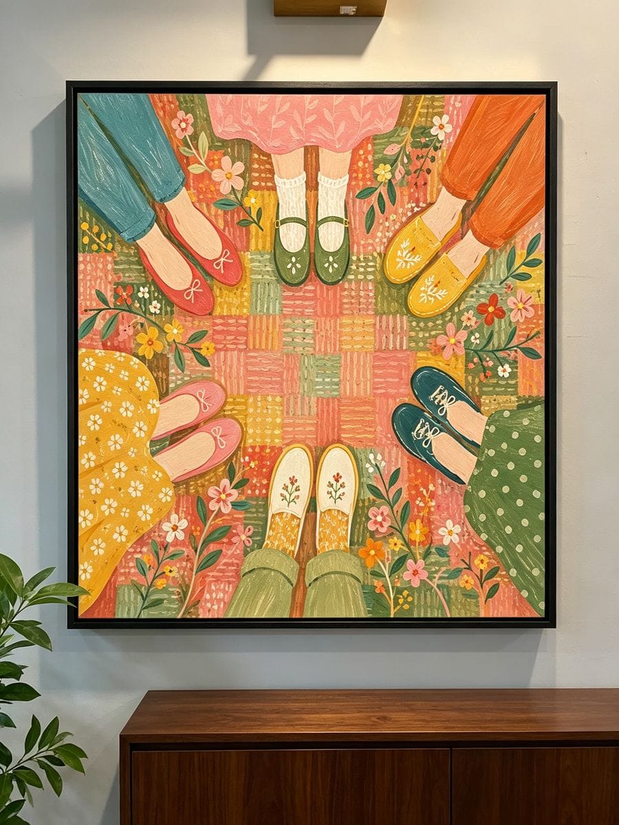 Customer photo review of Circle of Patterned Shoes on a Warm Floral Rug #BP145